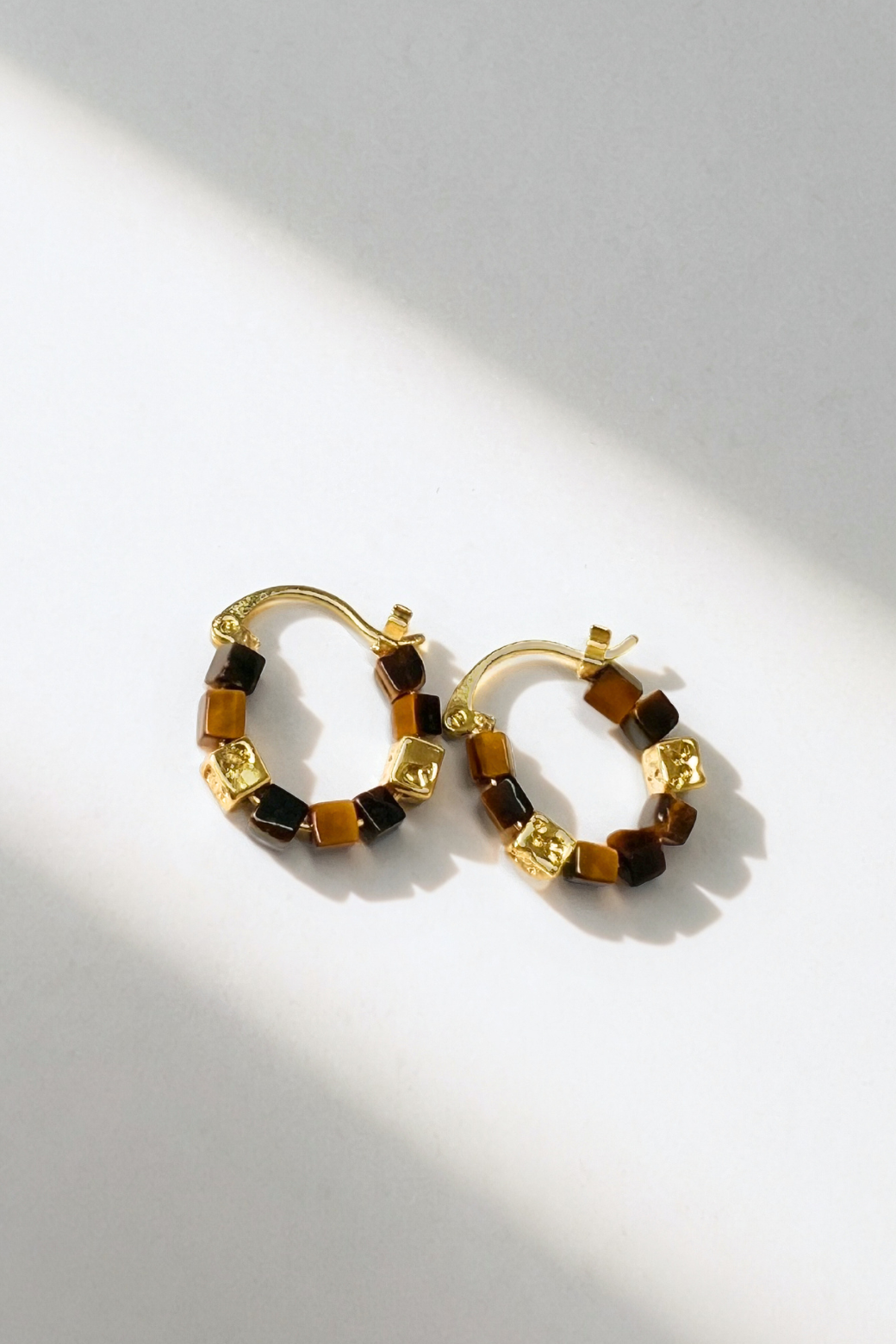 Tiger Eye Beaded Hoop Earrings
