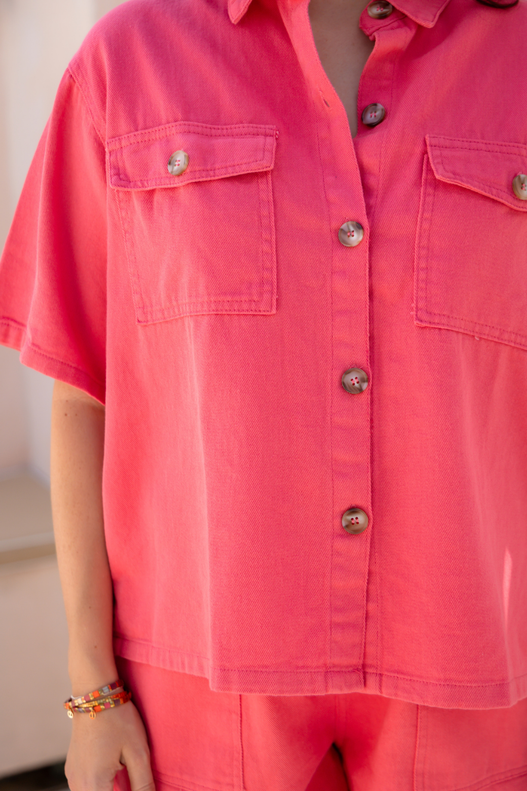 Tina Denim Shirt Coral