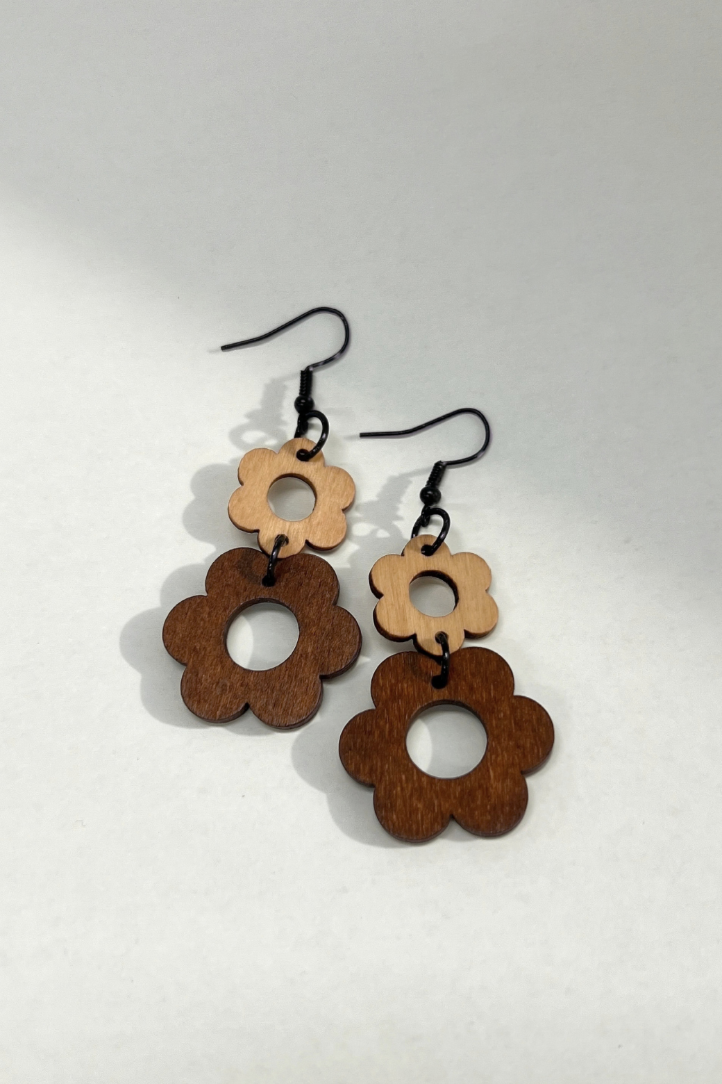 Two Tone Flower Wooden Earrings