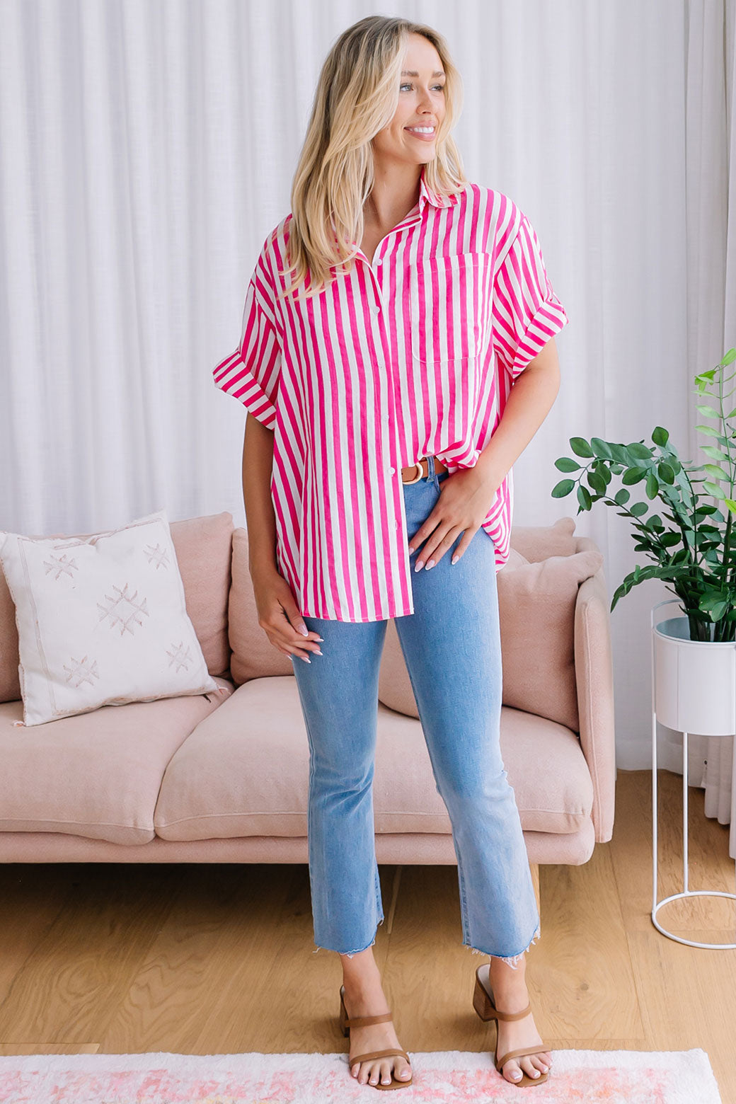 Tori Blouse Pink White Stripe