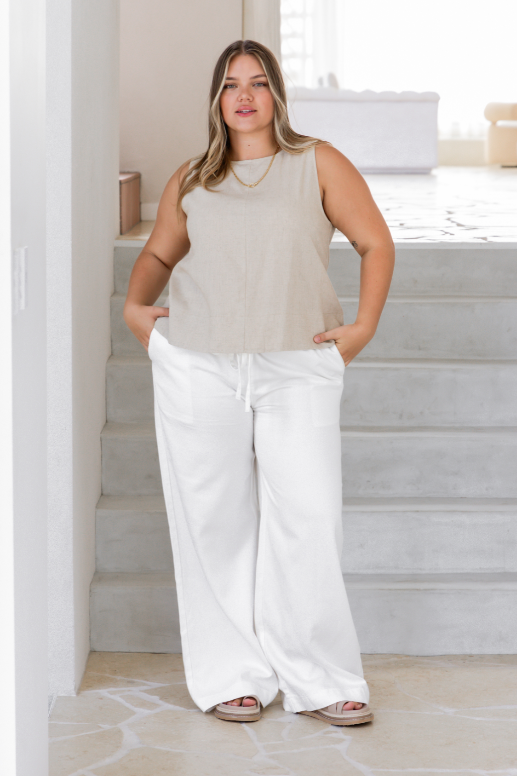 Valerie Drawstring White Pants