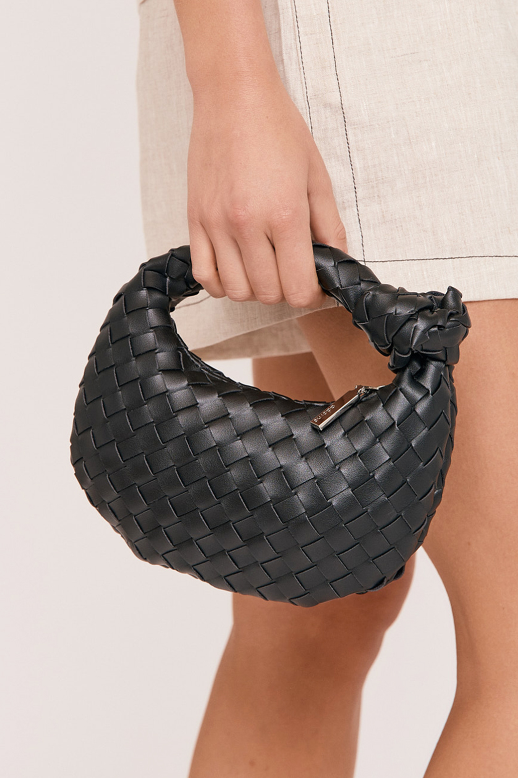 Adorne Vali Woven Mini Crescent Clutch Black