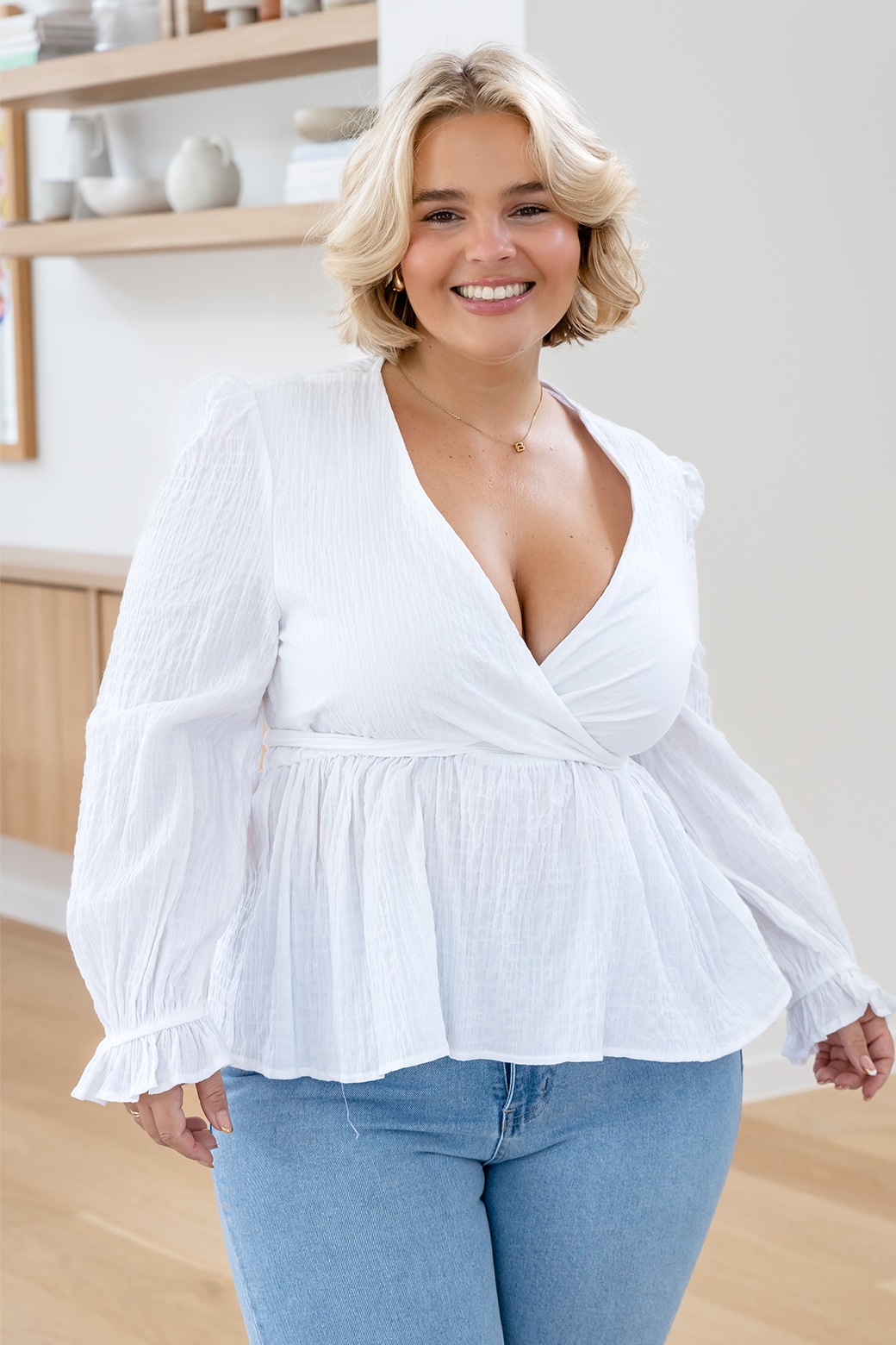 white wrap blouse plus size