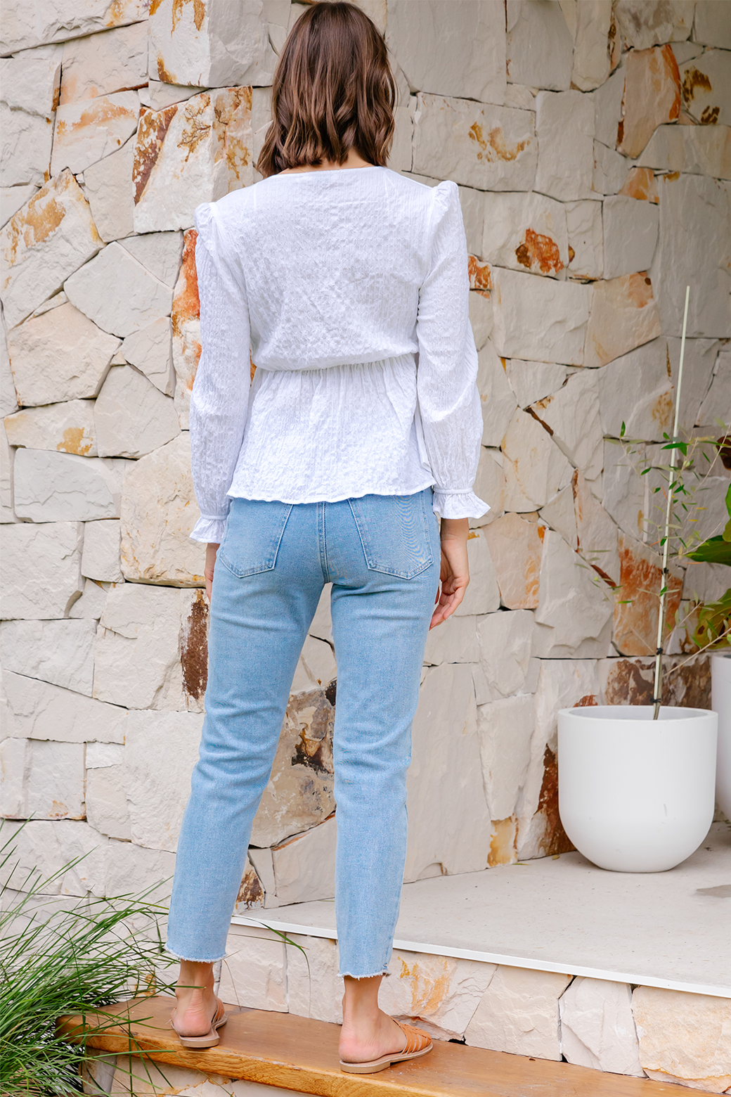 FINAL SALE | Sass Violet Puff Sleeve Faux Wrap Top White