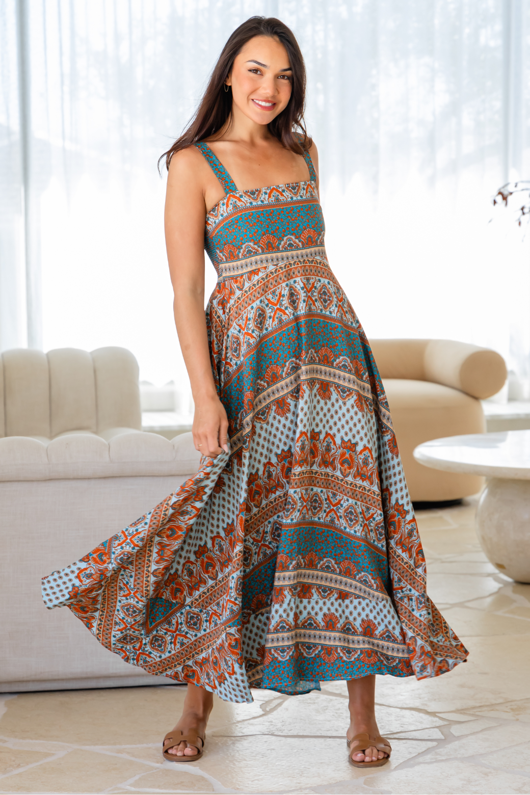 Primrose Maxi Dress Lily Print Teal