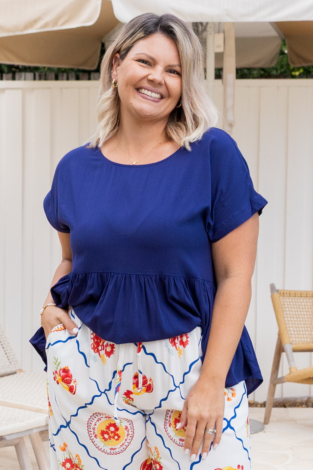 Melinda Relaxed Peplum Top Navy
