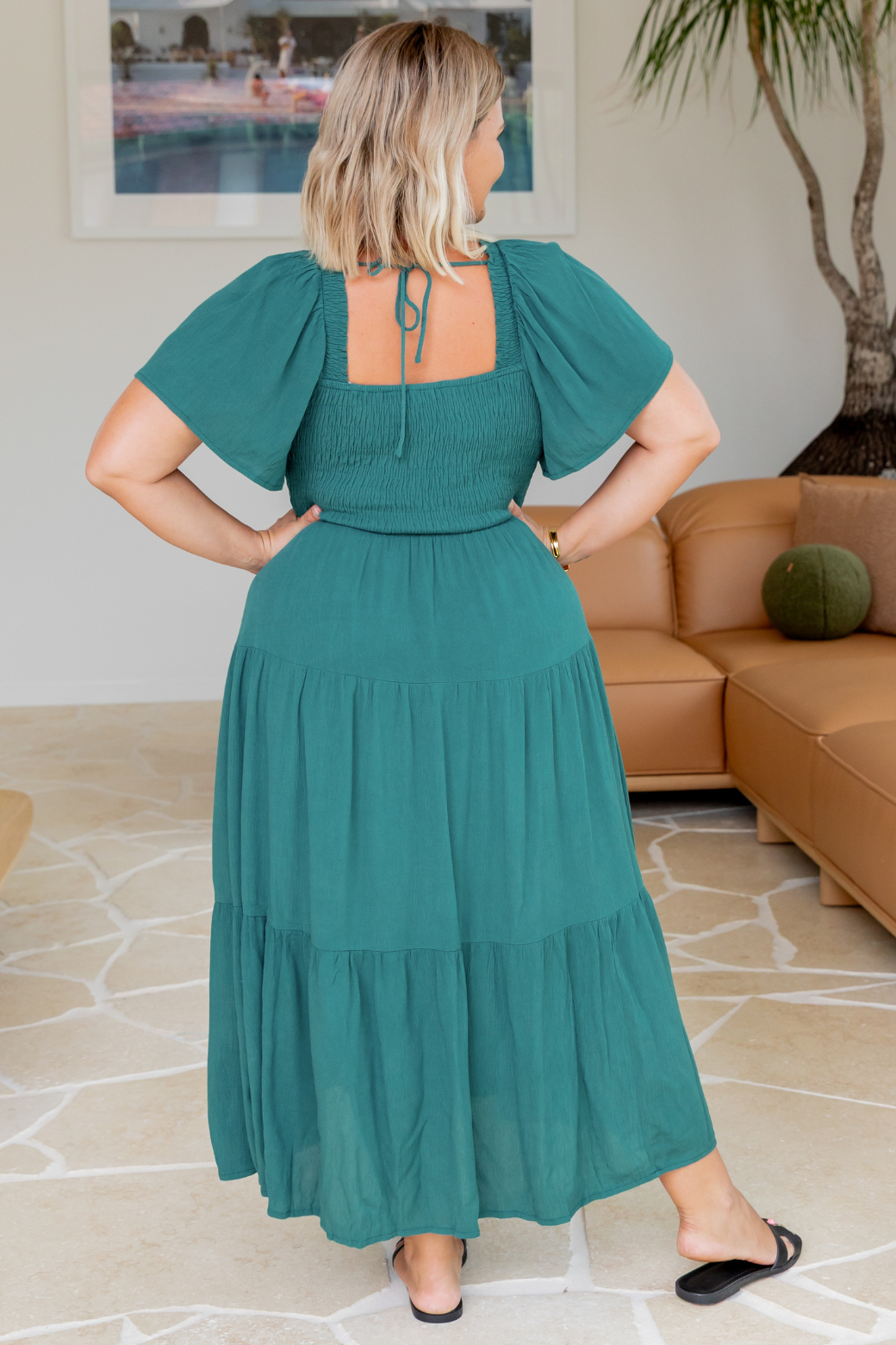 Willow Shirred Midi Dress Spruced Up Green