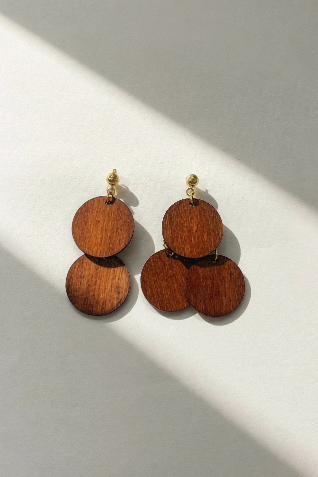 Wood Disc Asymmetric Earrings