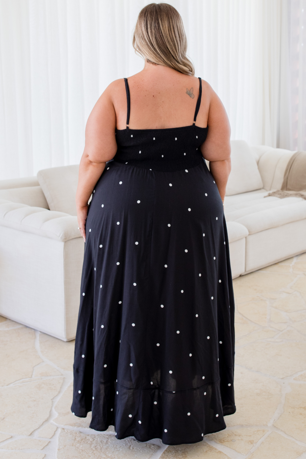 Xanthe Maxi Dress Black White Mini Spot