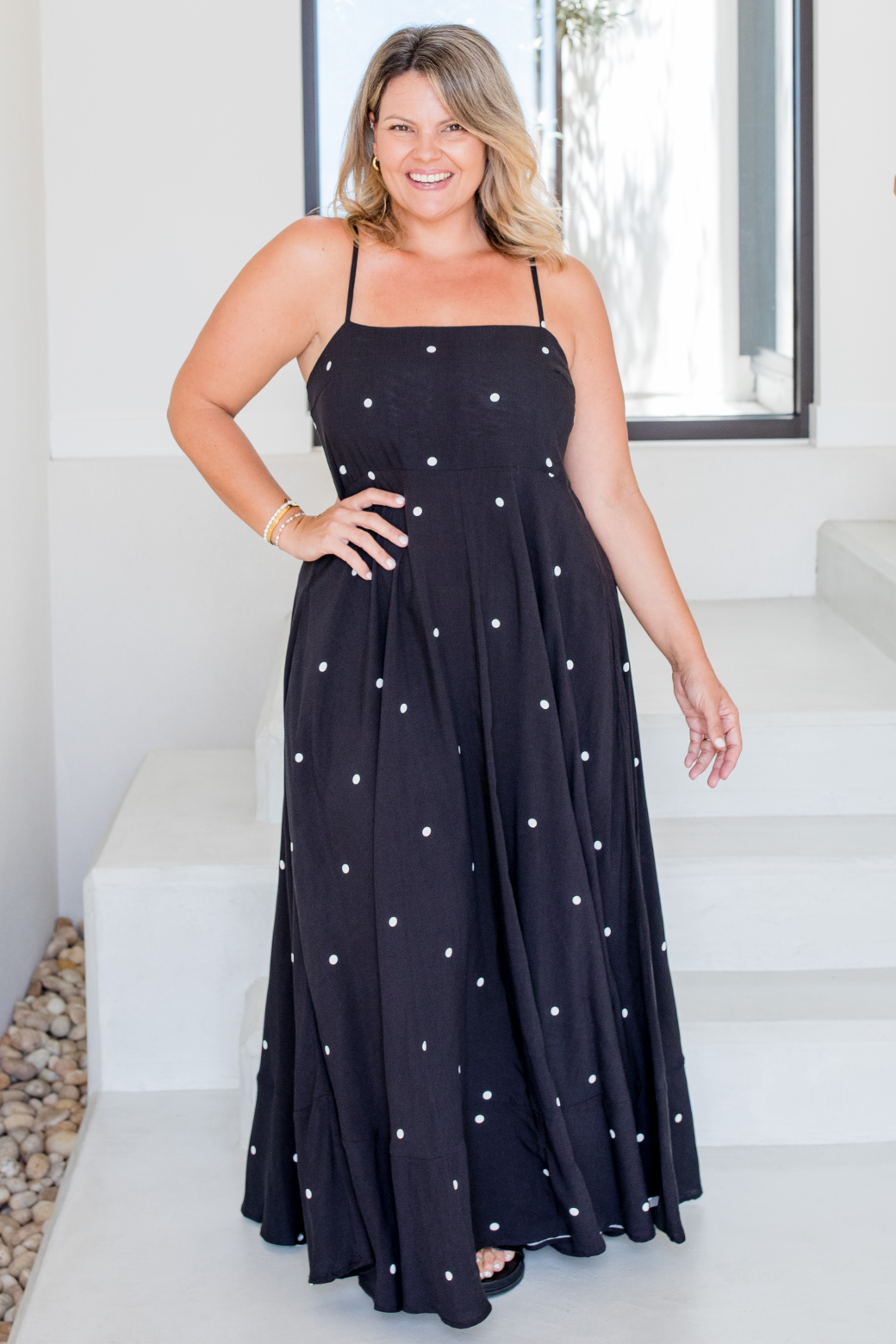 Xanthe Maxi Dress Black White Mini Spot