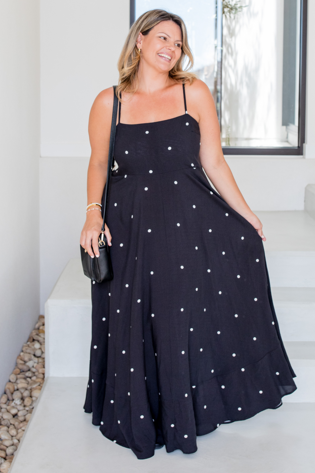 Xanthe Maxi Dress Black White Mini Spot - Orange Sherbet Boutique