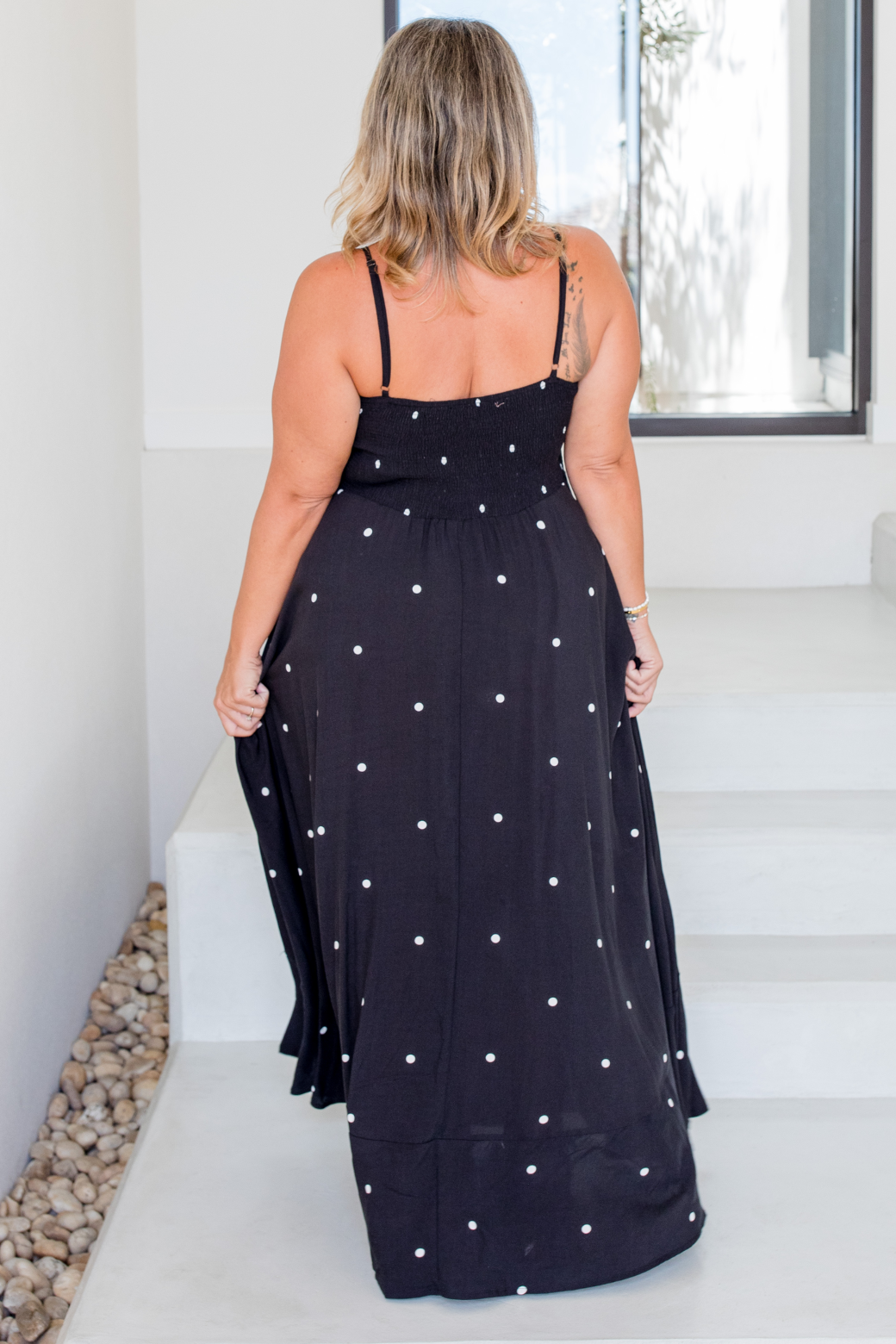 Xanthe Maxi Dress Black White Mini Spot