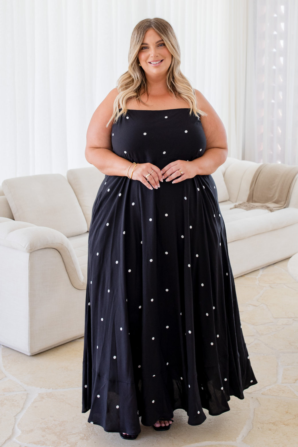 Xanthe Maxi Dress Black White Mini Spot