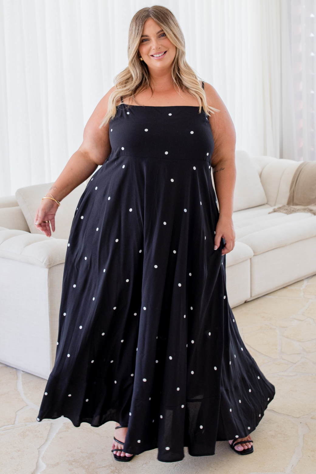 Xanthe Maxi Dress Black White Mini Spot