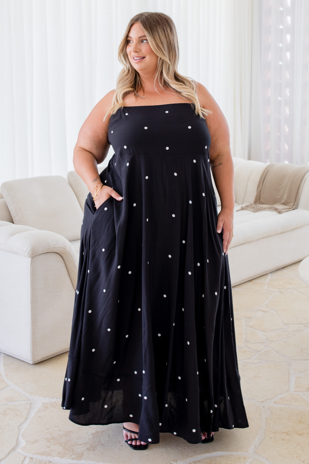 Xanthe Maxi Dress Black White Mini Spot