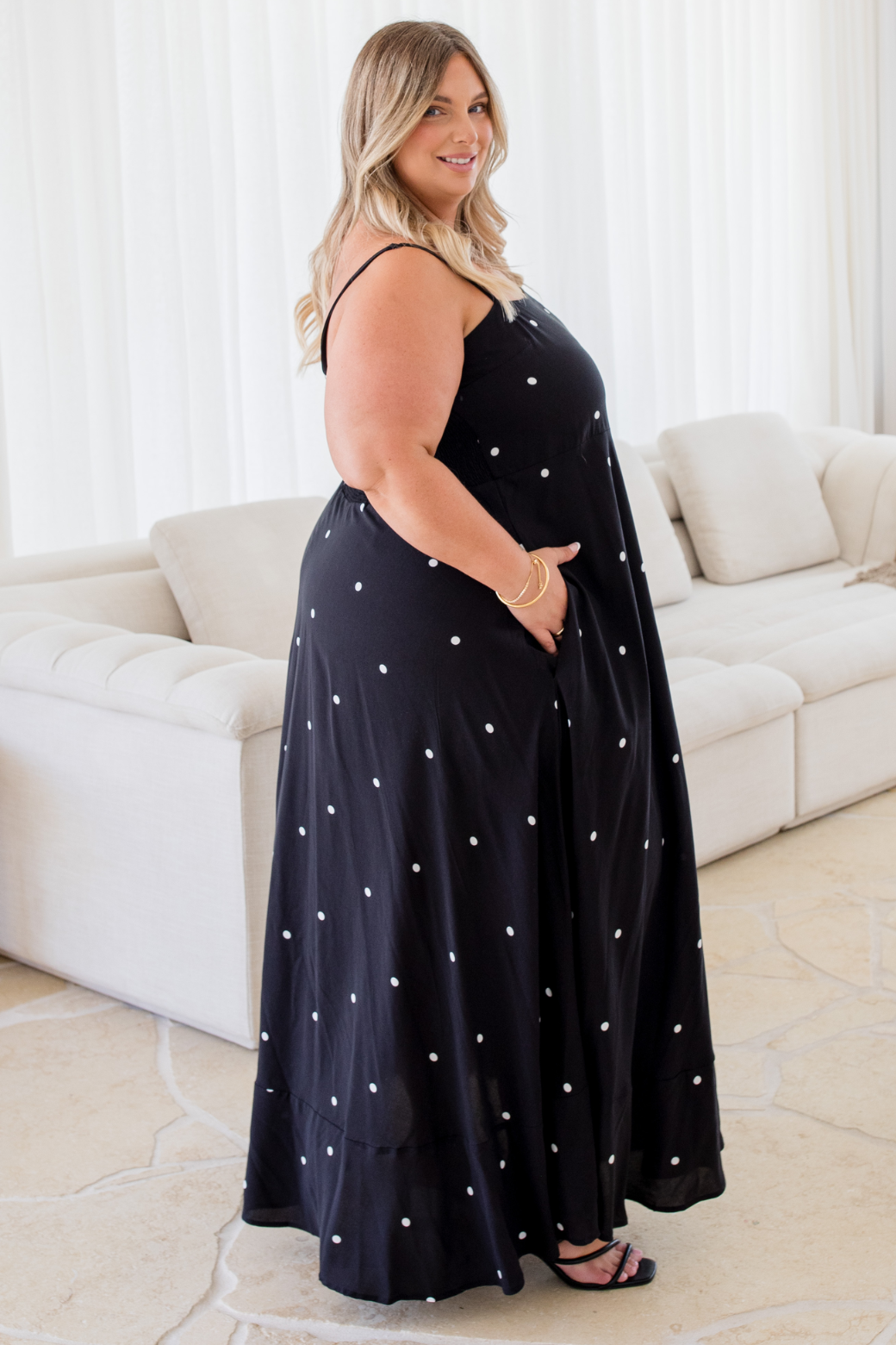 Xanthe Maxi Dress Black White Mini Spot