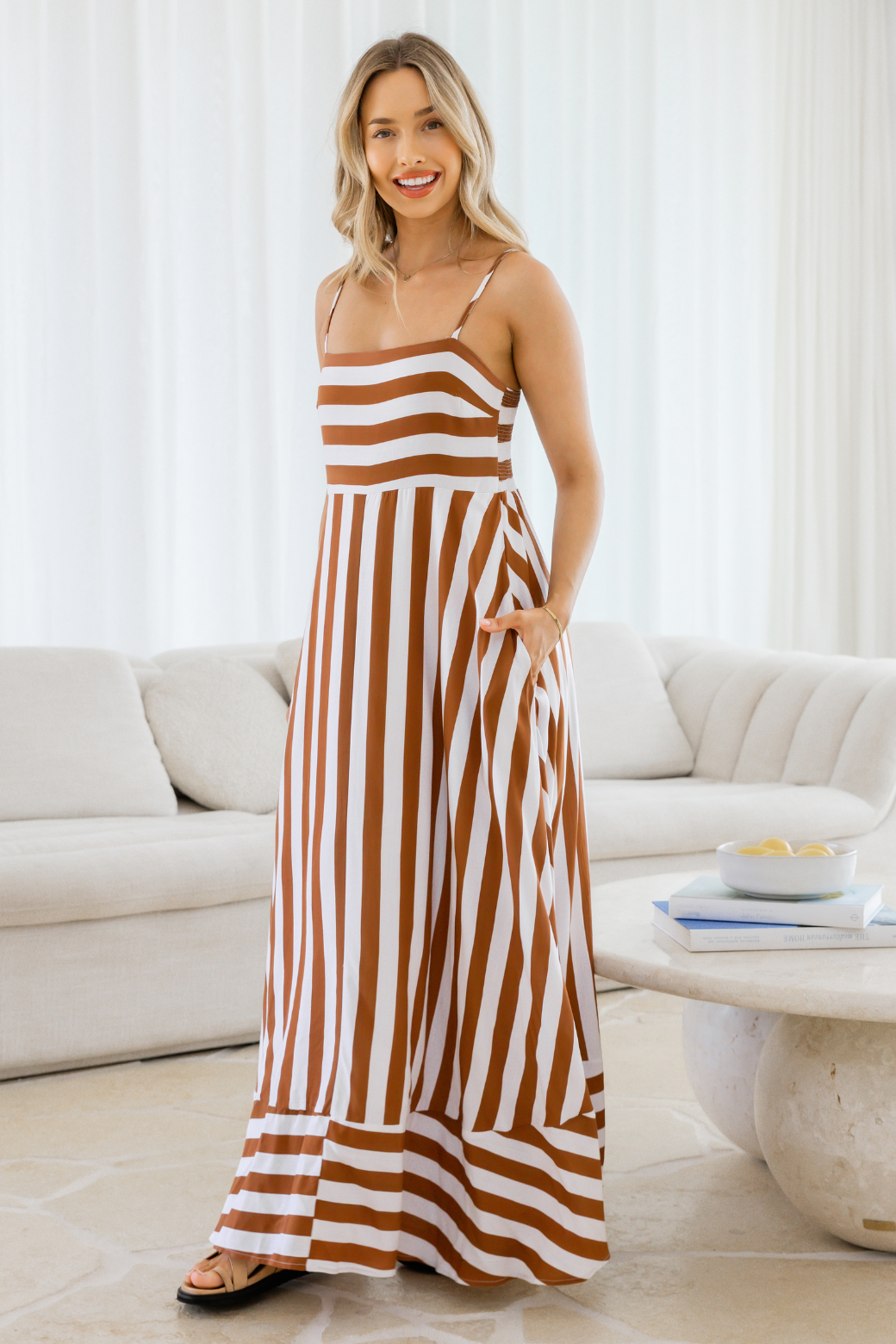 Xanthe Maxi Dress Caramel Stripe