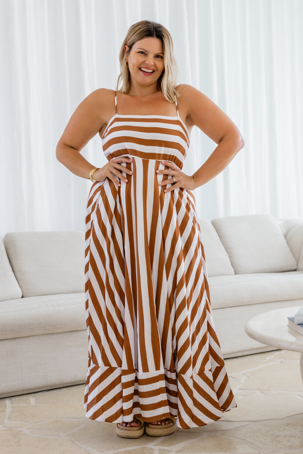 Xanthe Maxi Dress Caramel Stripe