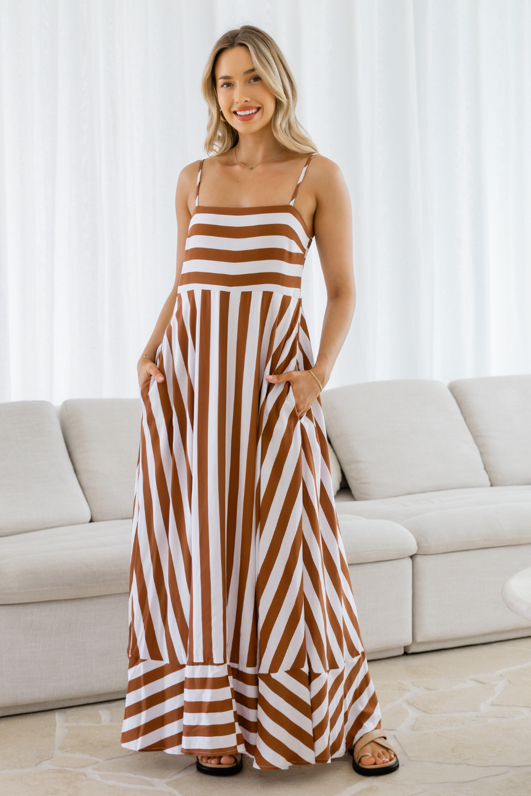 Xanthe Maxi Dress Caramel Stripe