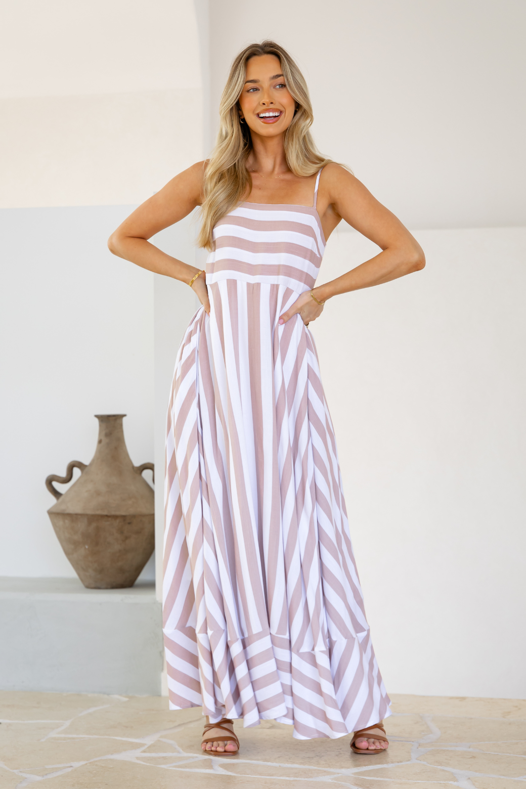 Xanthe Maxi Dress Latte Stripe