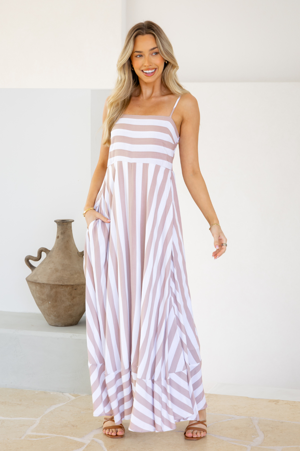 Xanthe Maxi Dress Latte Stripe