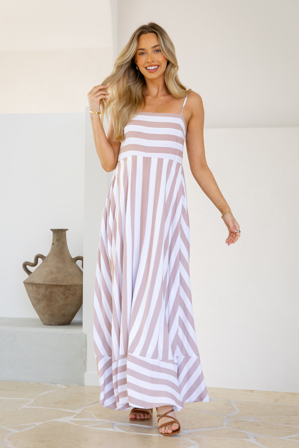Xanthe Maxi Dress Latte Stripe