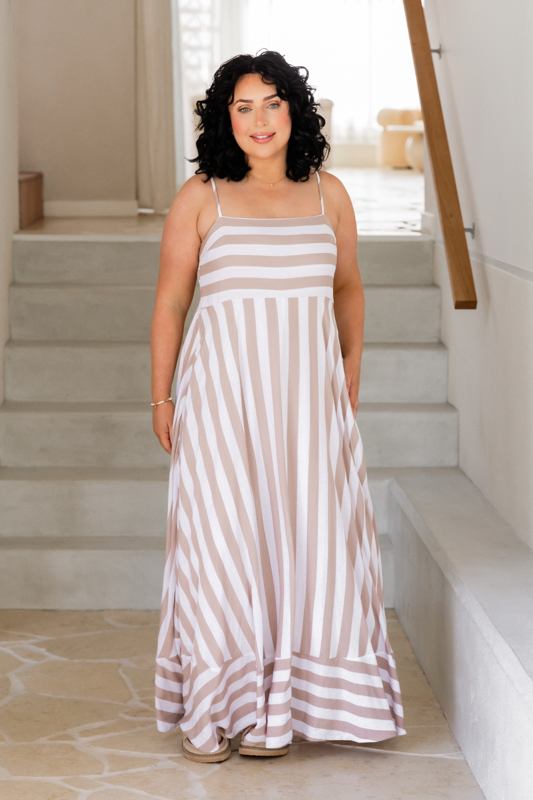 Xanthe Maxi Dress Latte Stripe