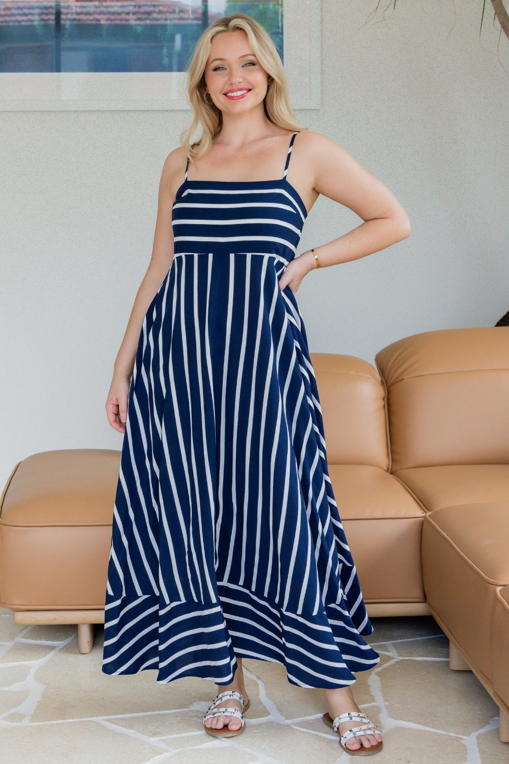 Xanthe Maxi Dress Navy Stripe