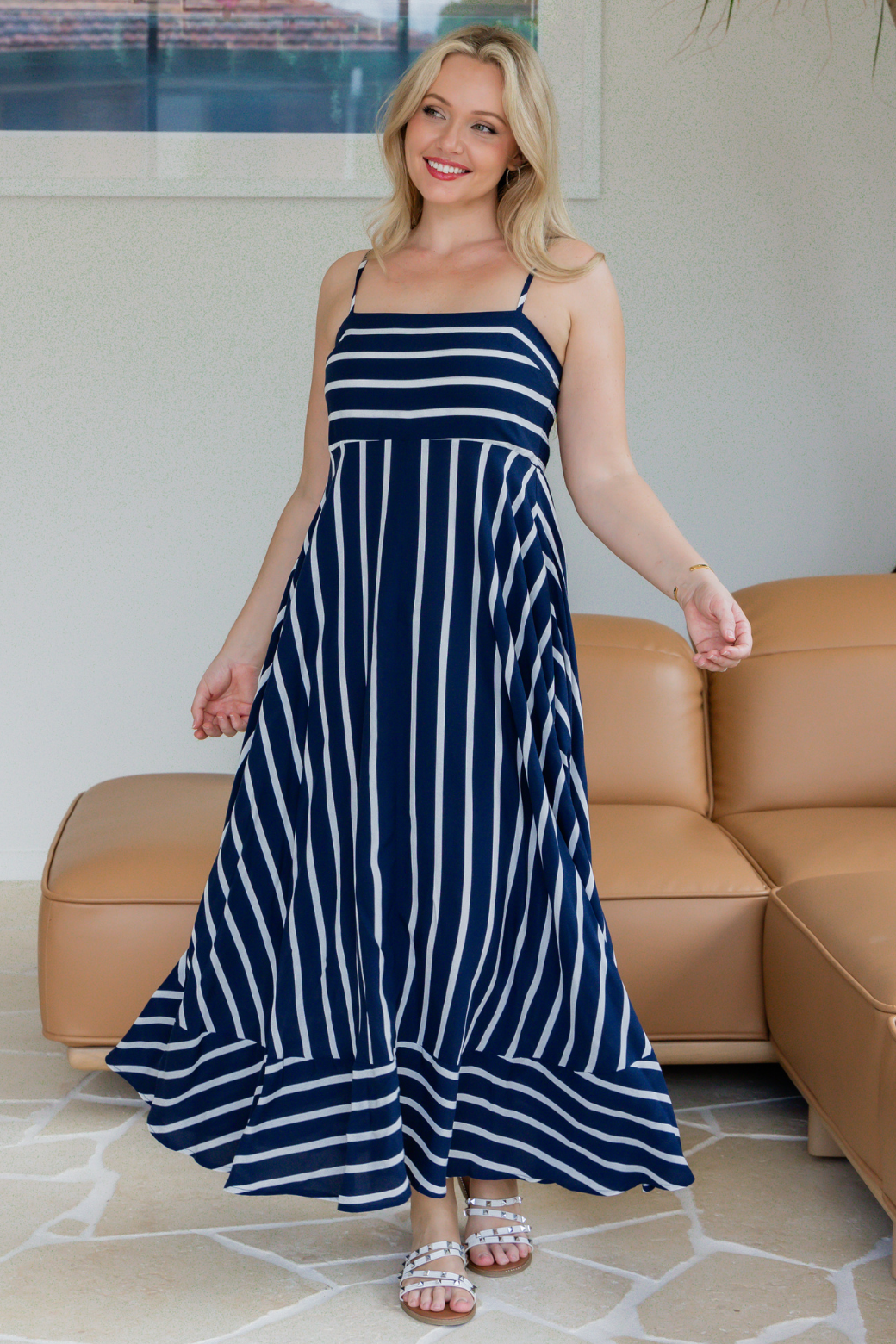 Xanthe Maxi Dress Navy Stripe