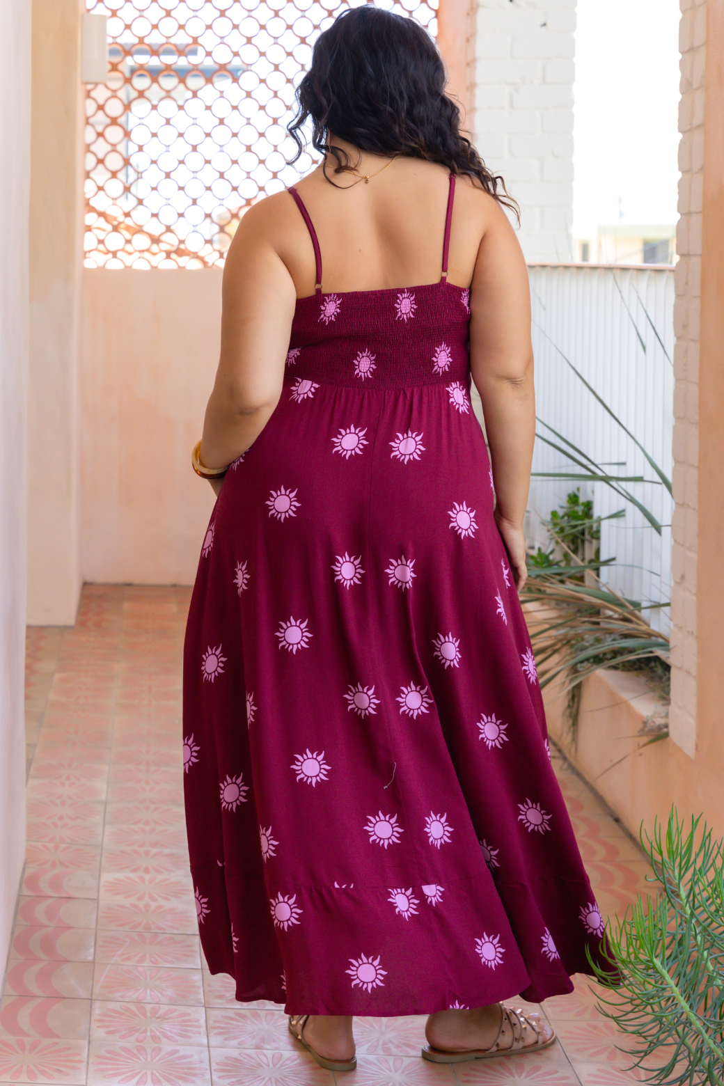 Xanthe Maxi Dress Sun Print Burgundy
