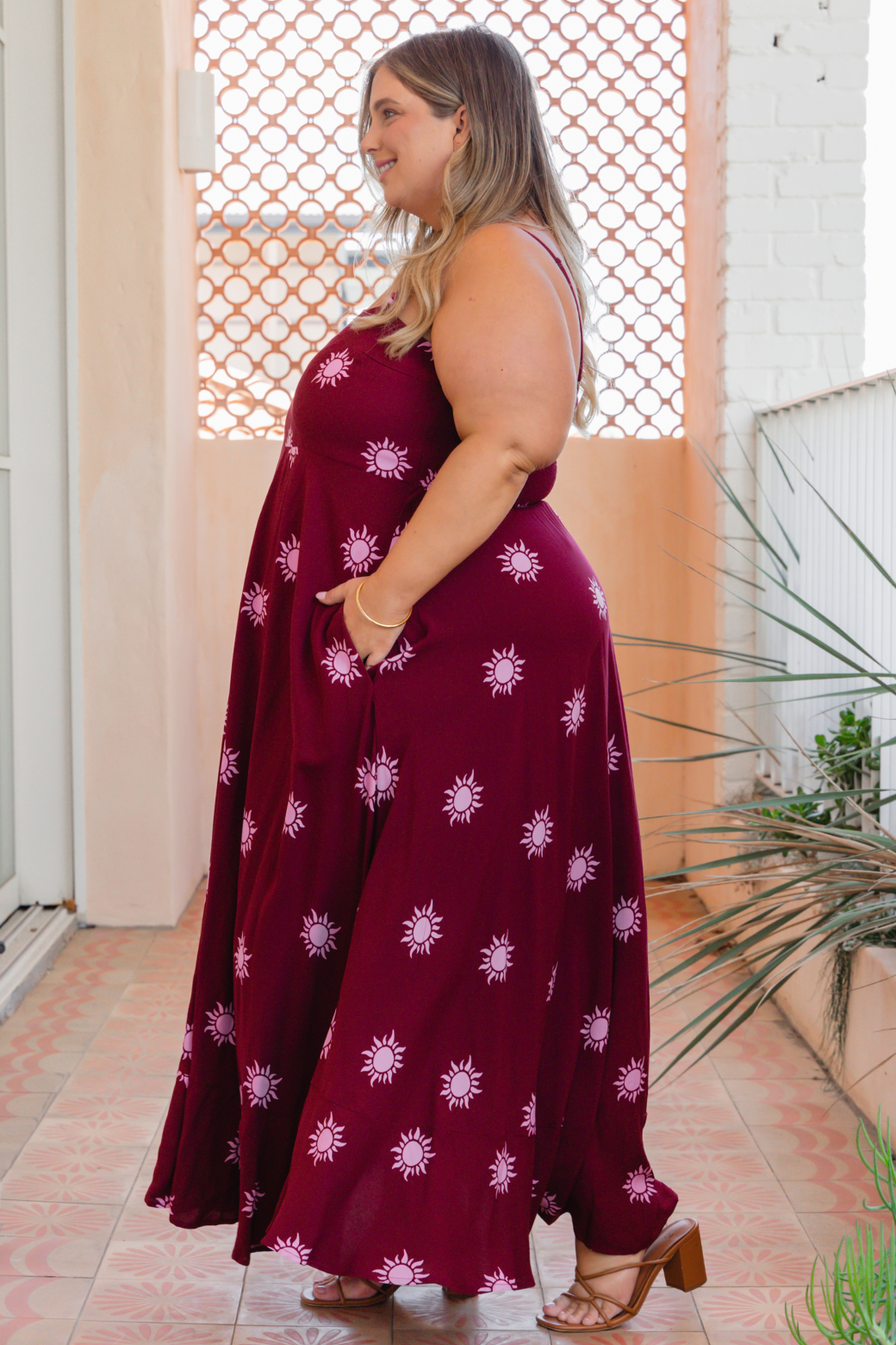 Xanthe Maxi Dress Sun Print Burgundy