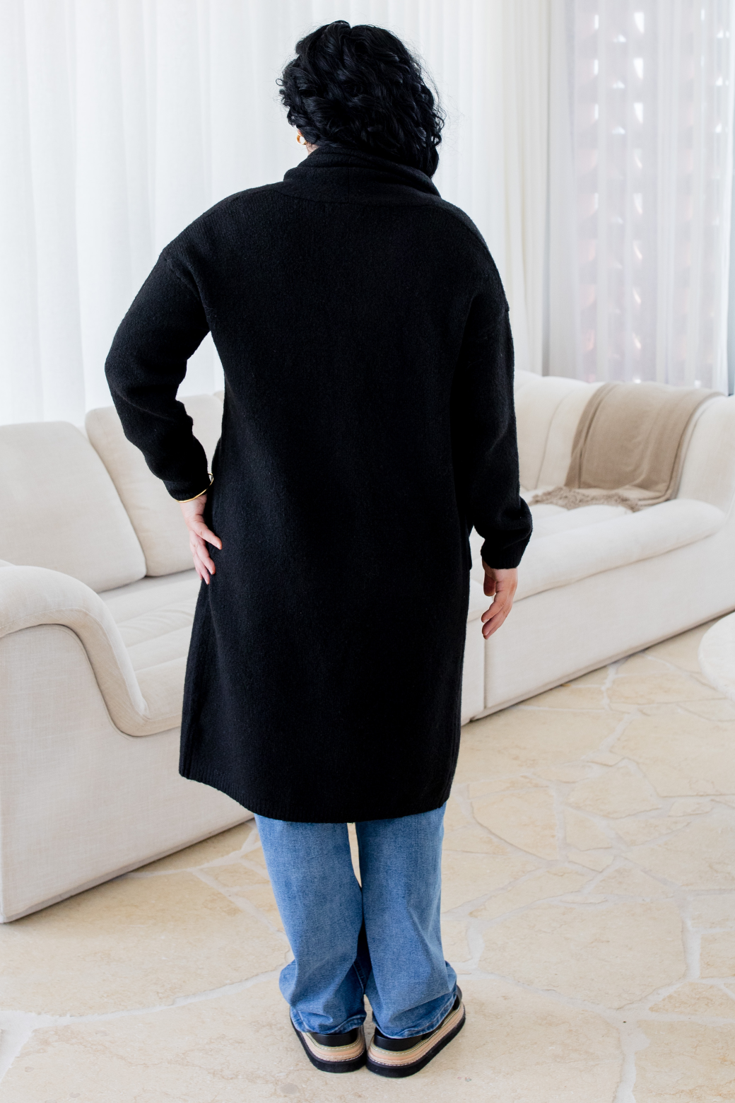 Yvonne Wool Blend Long Cardigan Black