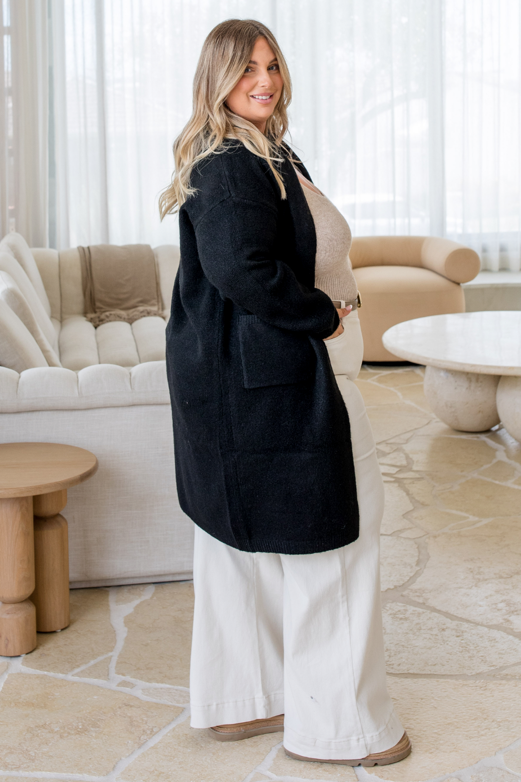 Yvonne Wool Blend Long Cardigan Black