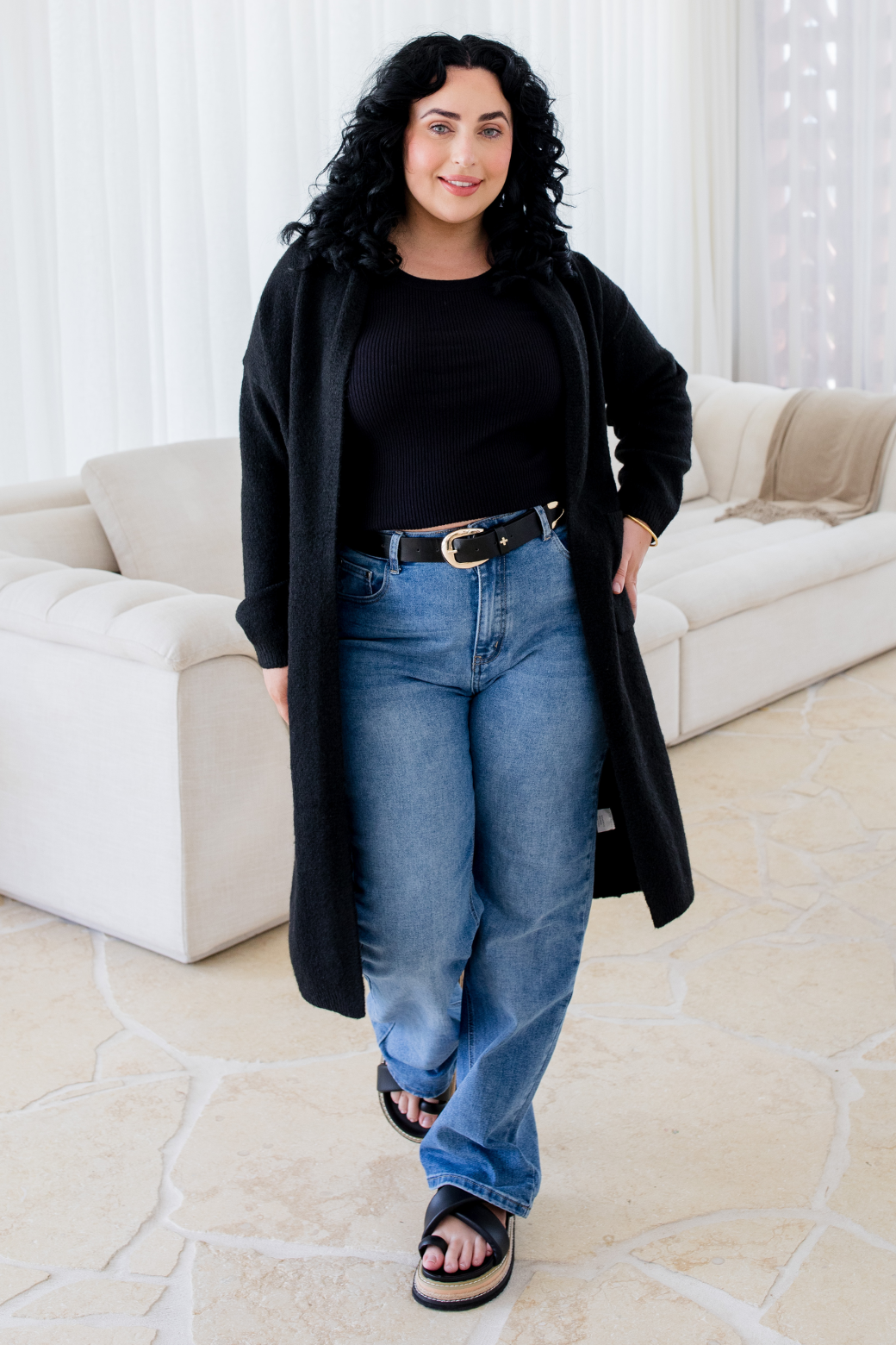 Yvonne Wool Blend Long Cardigan Black