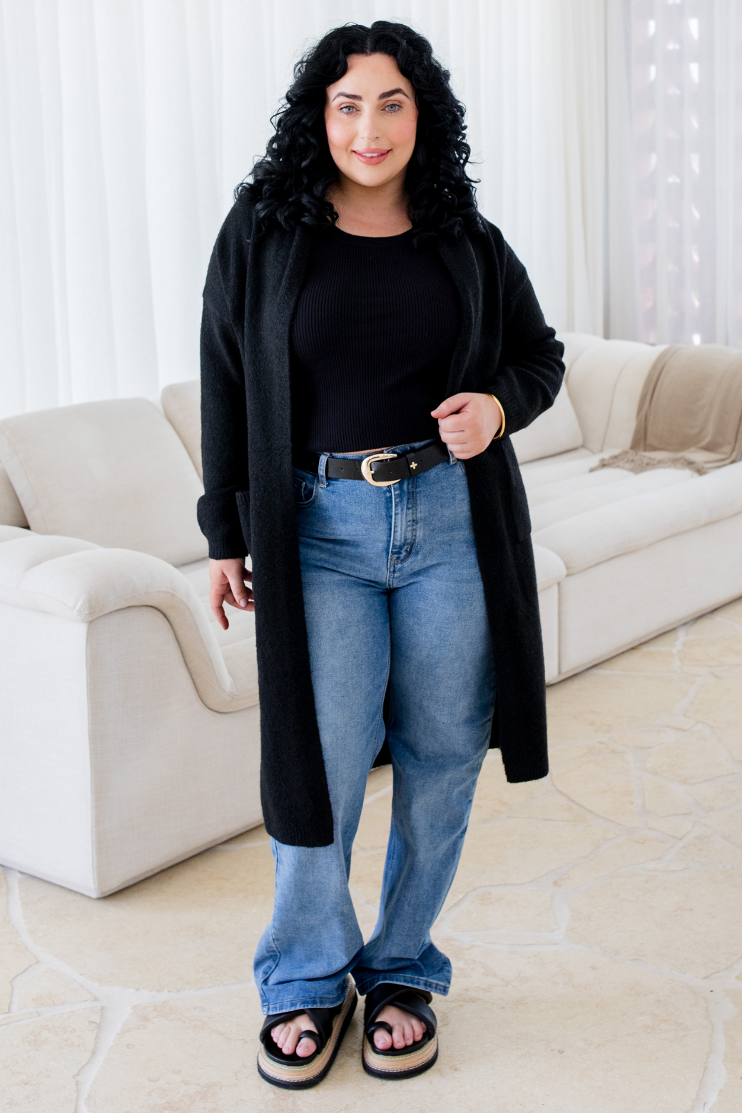 Yvonne Wool Blend Long Cardigan Black