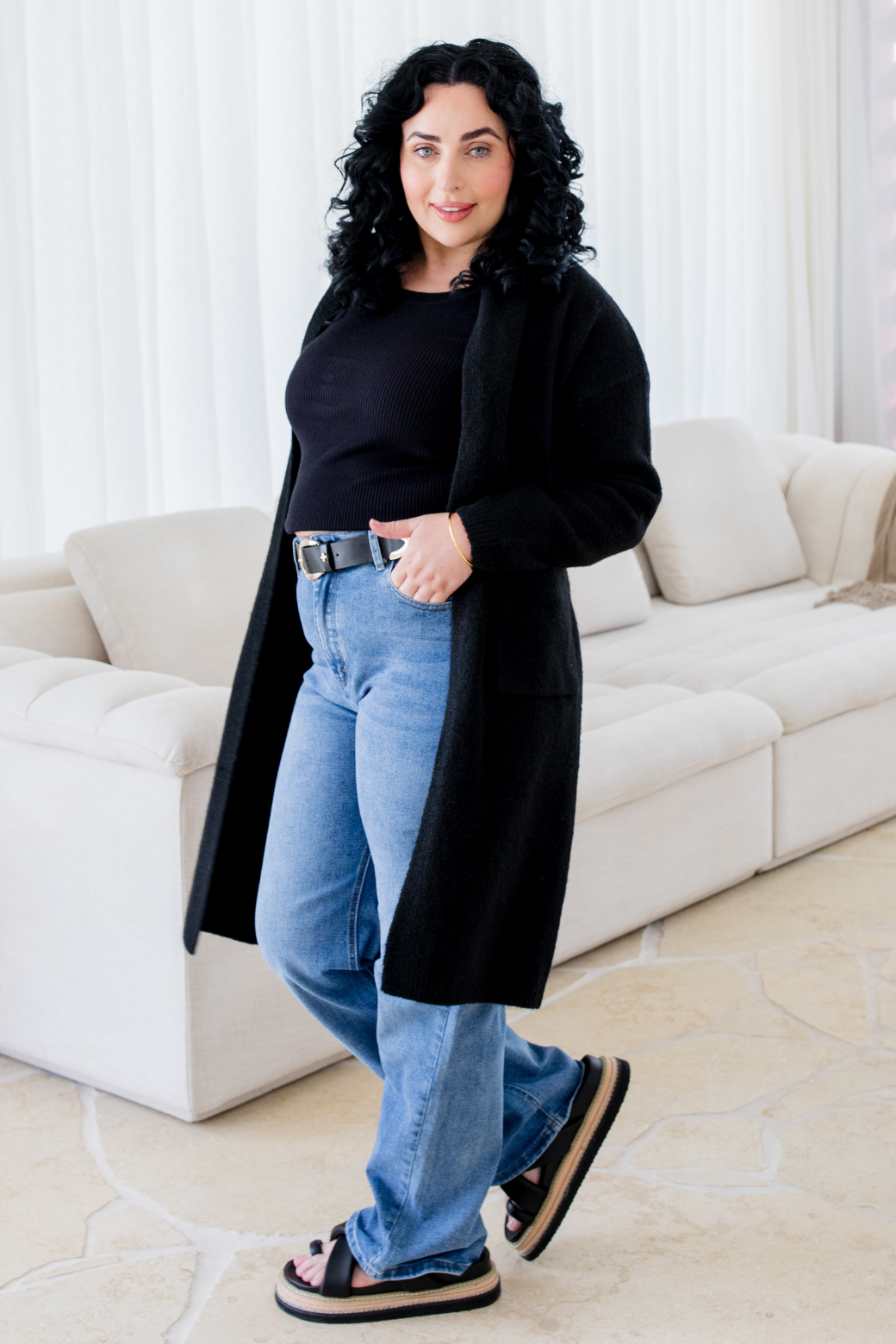 Yvonne Wool Blend Long Cardigan Black