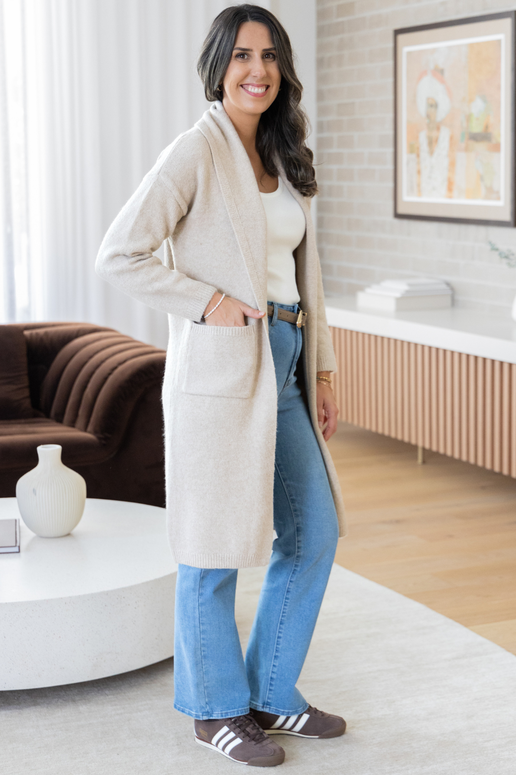 Yvonne Long Cardigan Taupe