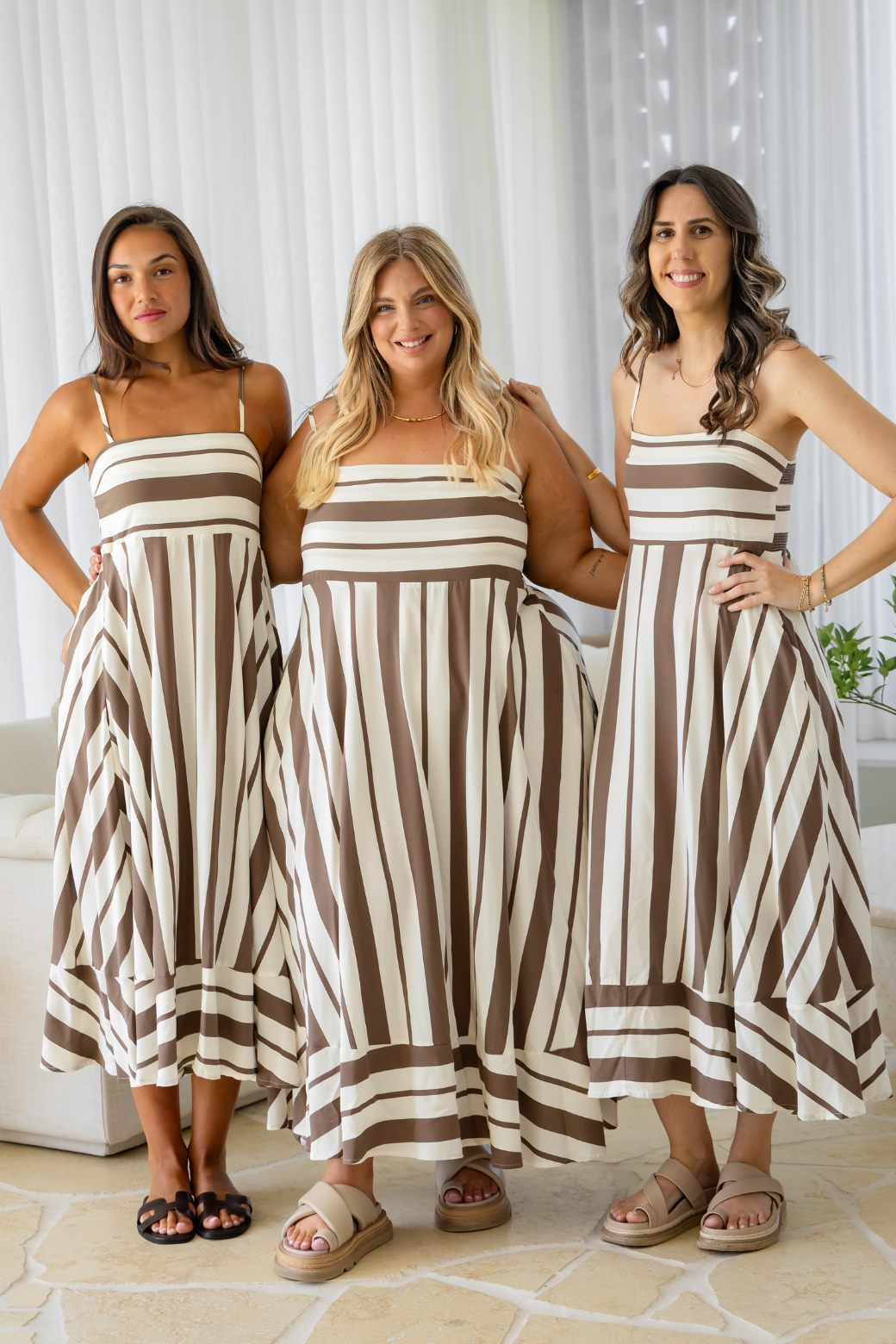 Zadie Midi Dress Choc Thick Thin Stripe
