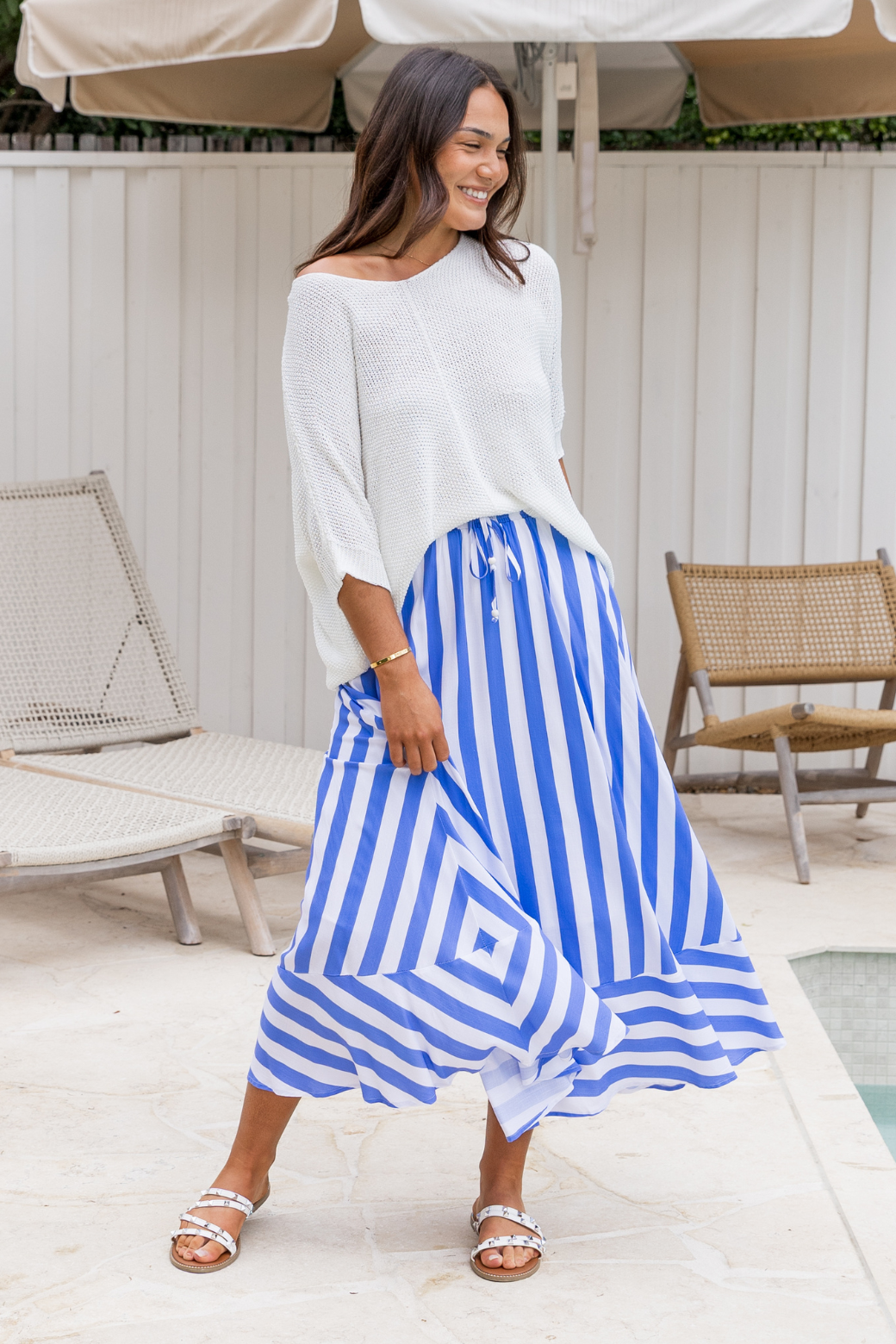 Zena Maxi Skirt Blue Stripe