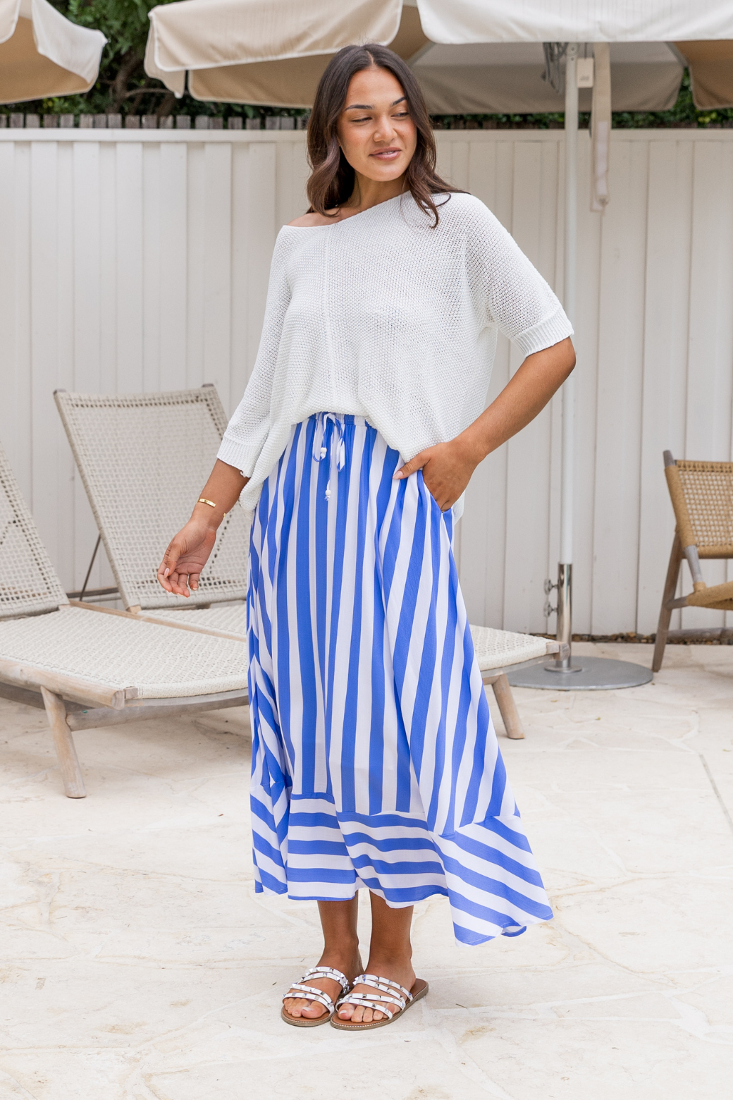 Zena Maxi Skirt Blue Stripe