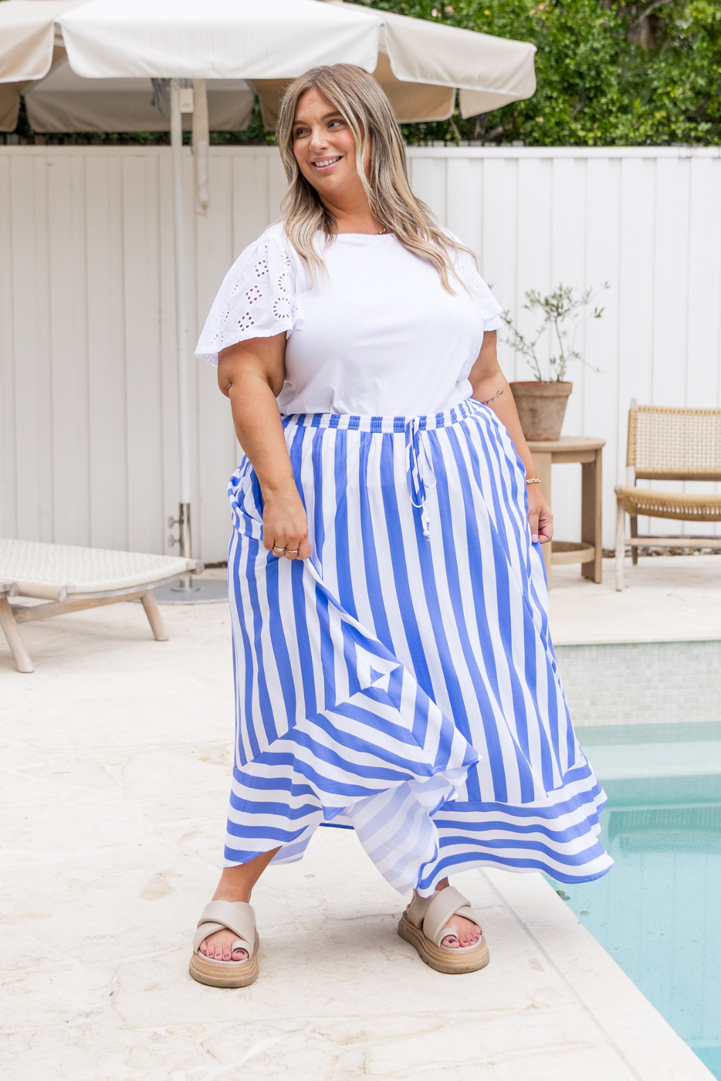 Zena Maxi Skirt Blue Stripe