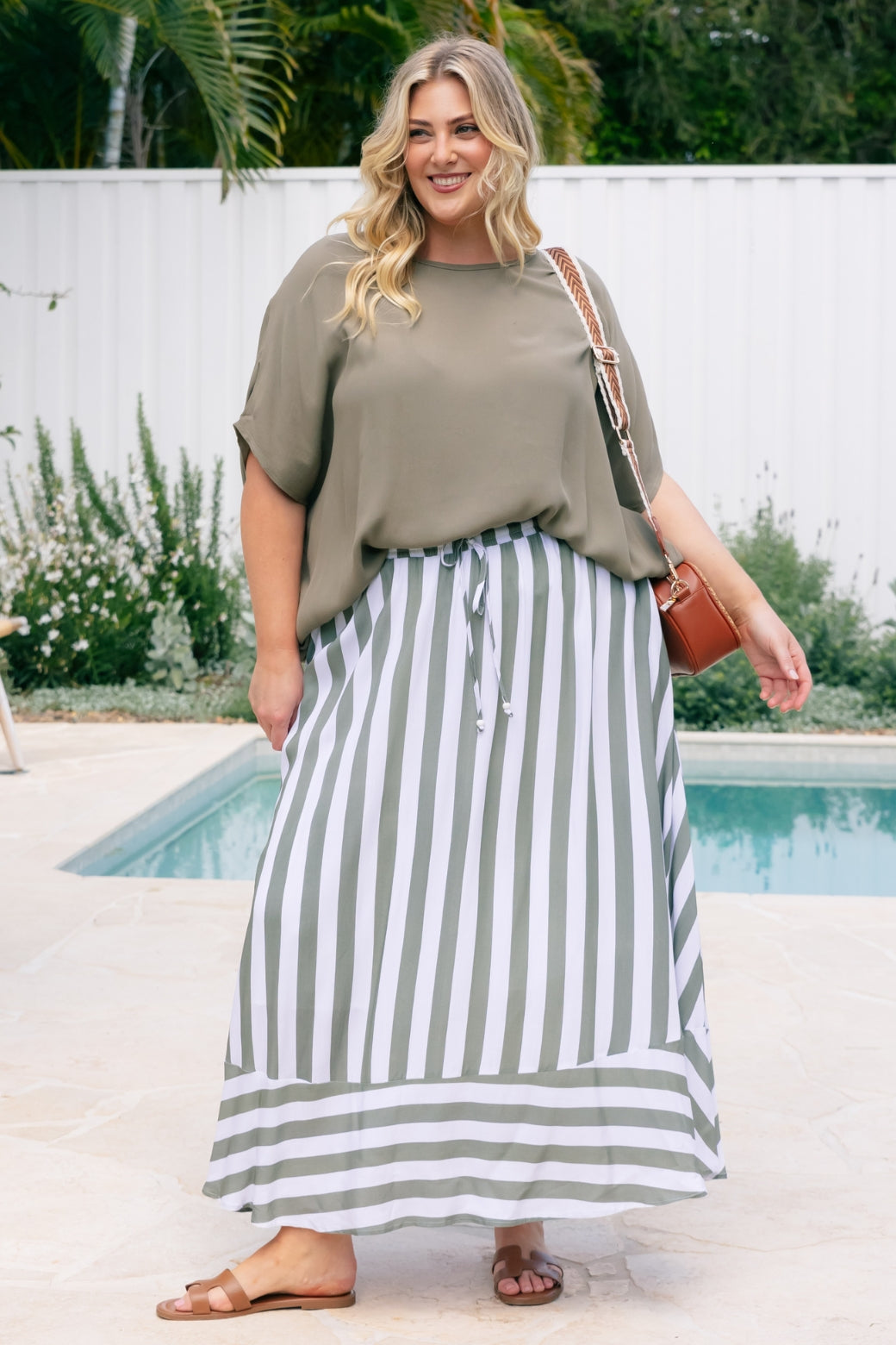 Final Sale l Zena Maxi Skirt Khaki Stripe