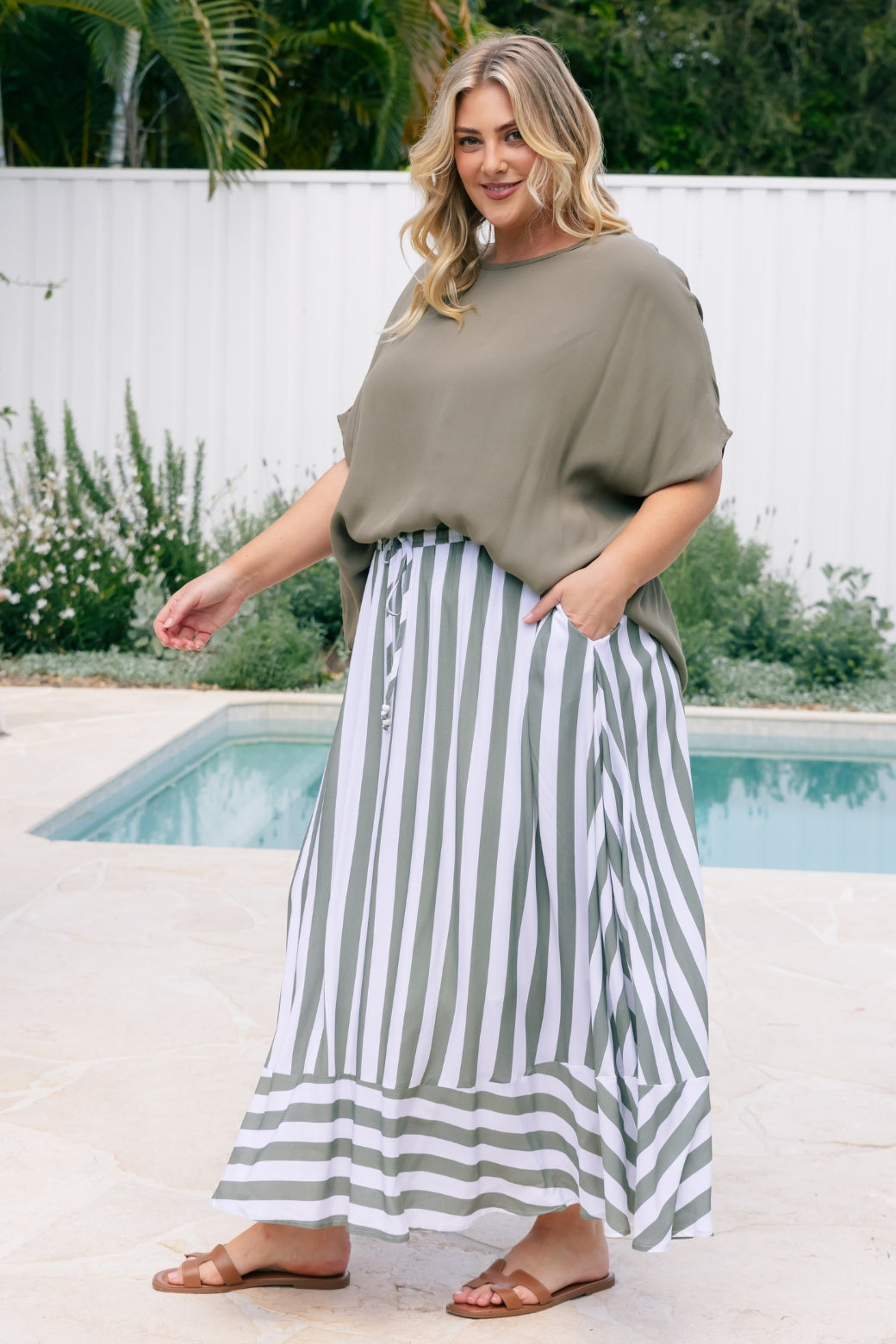 Final Sale l Zena Maxi Skirt Khaki Stripe
