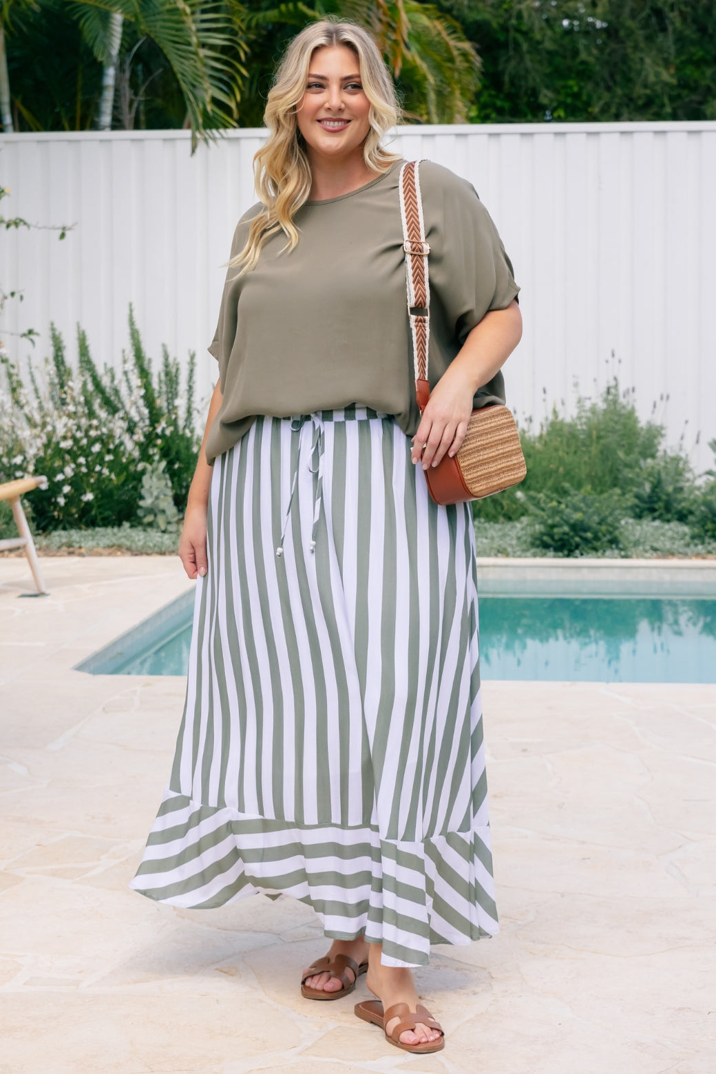 Final Sale l Zena Maxi Skirt Khaki Stripe
