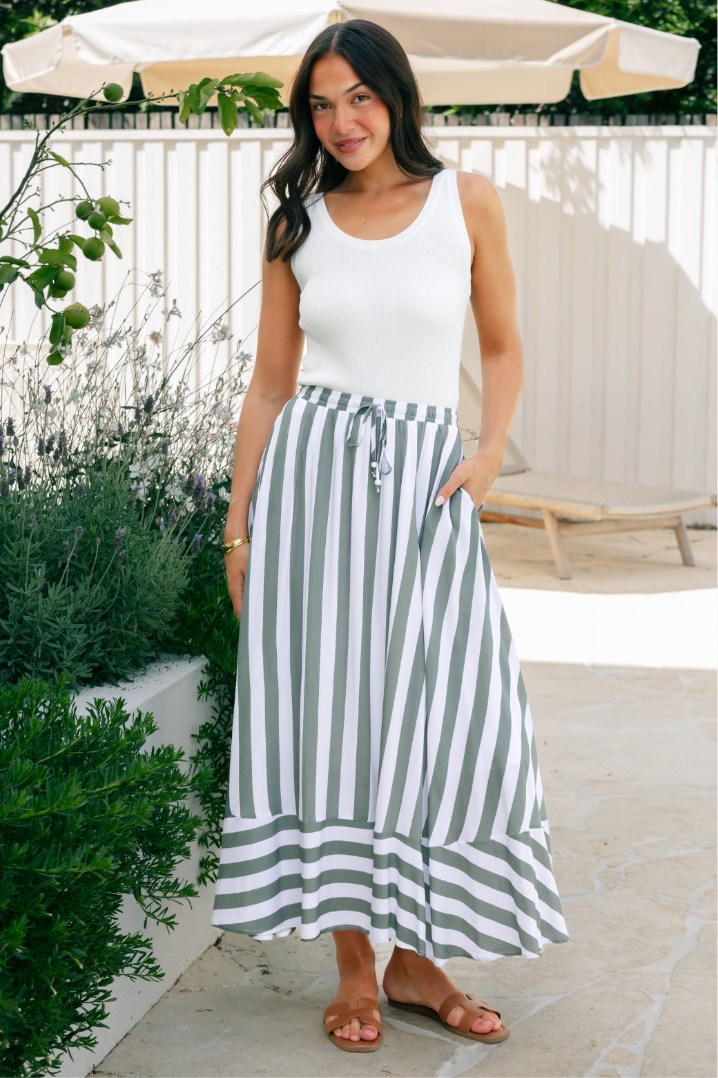 Final Sale l Zena Maxi Skirt Khaki Stripe