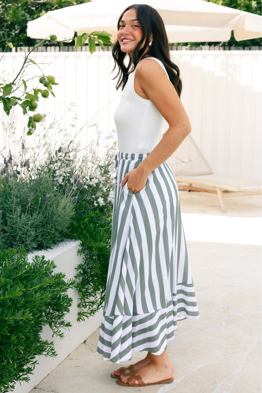 Final Sale l Zena Maxi Skirt Khaki Stripe