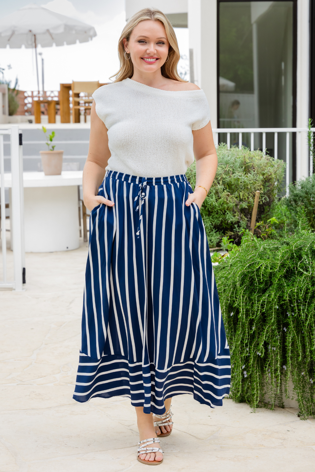 Zena Maxi Skirt Navy Stripe