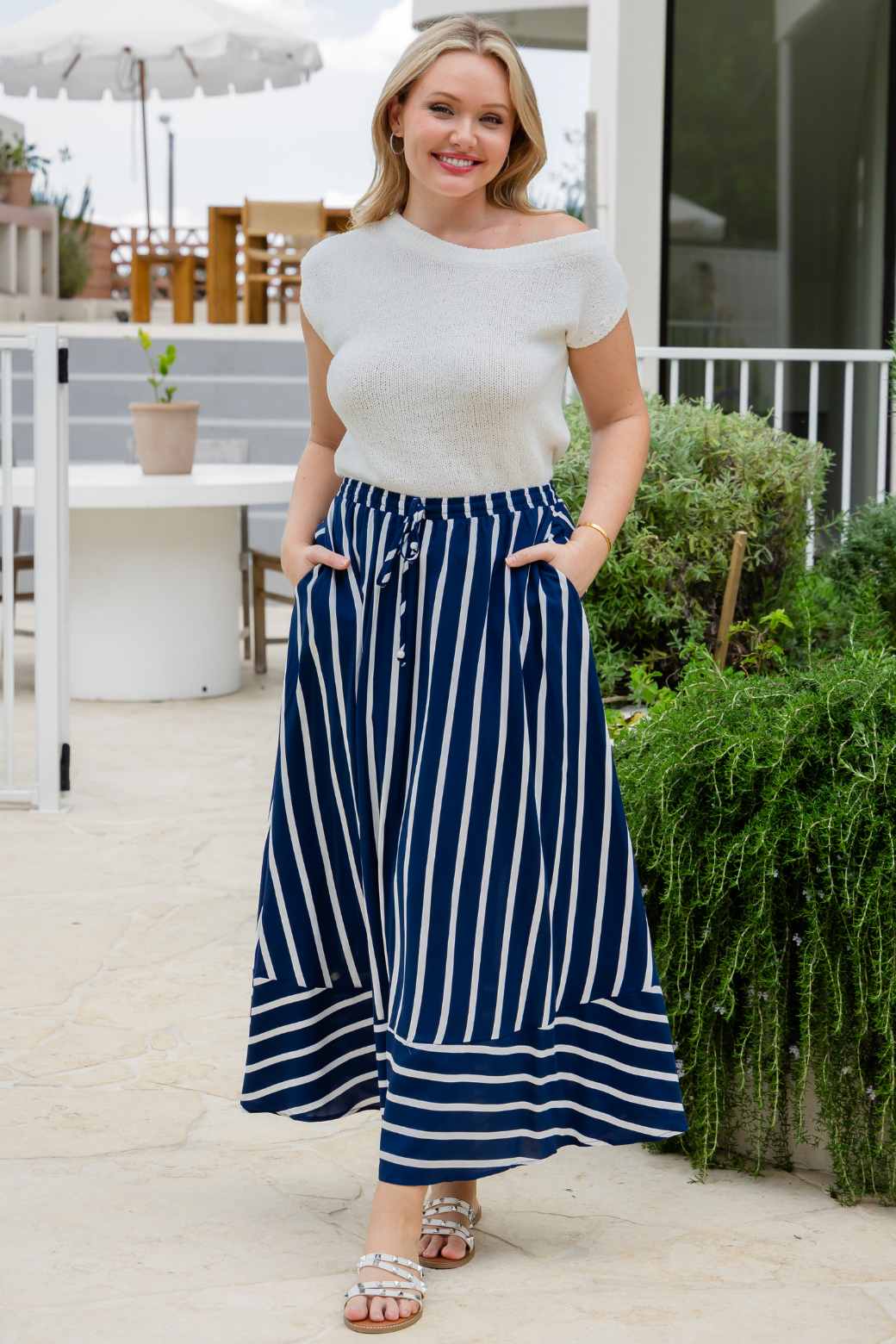 Zena Maxi Skirt Navy Stripe