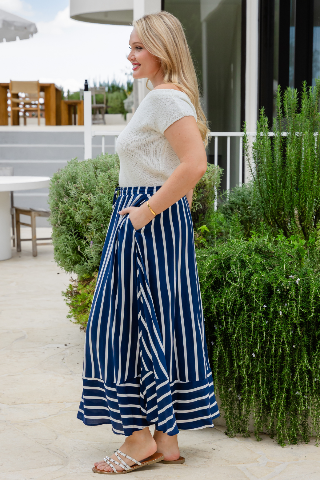 Zena Maxi Skirt Navy Stripe