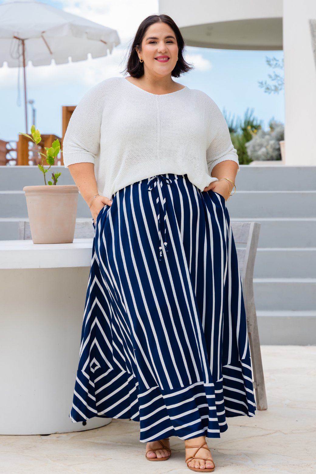Zena Maxi Skirt Navy Stripe